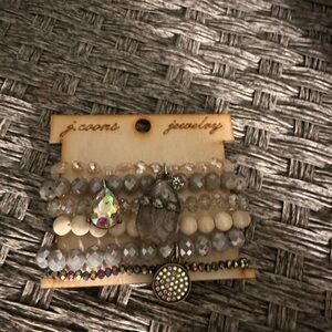 Crystal and Bead Bracelet Set - Cream and Silver